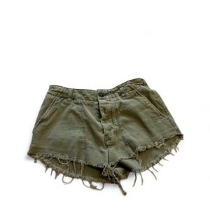 Free PeopleOlive Green Cutoff Cargo Shorts Frayed Hem Grunge
